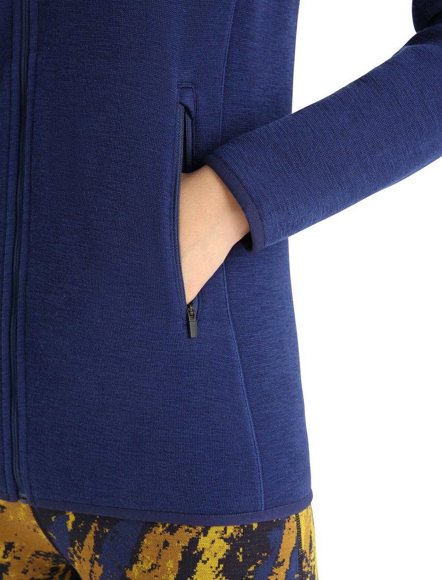 Women's Icebreaker RealFleece™ Merino Elemental Long Sleeve Zip Hoodie Royal Navy | CA 1282ILHS